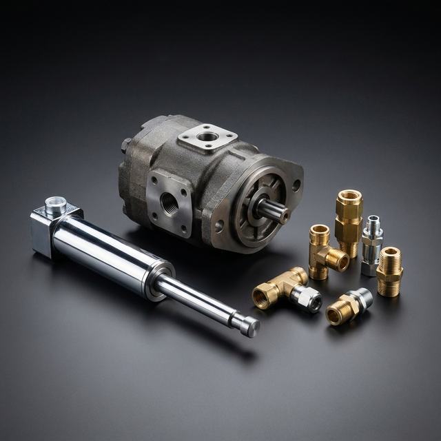 Hydraulic pump, cylinder and fittings