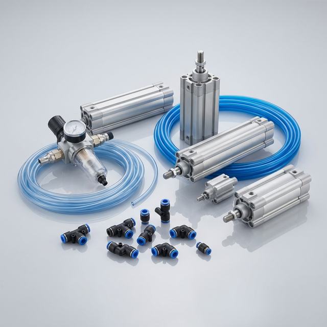 Pneumatic cylinders, tubing and fittings
